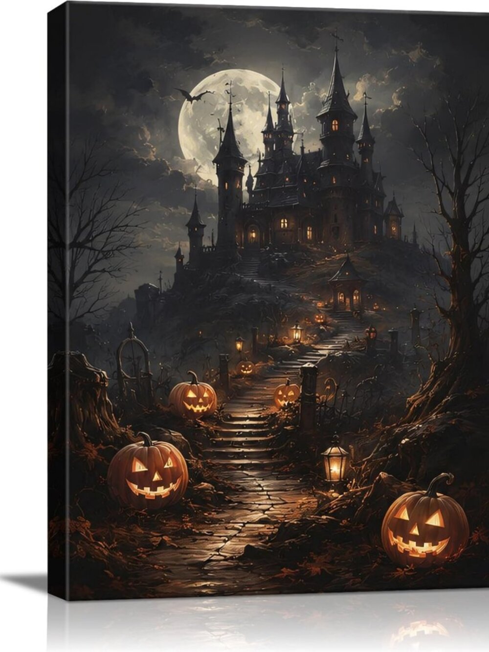Gothic Halloween Wall Art - Haunted House & Pumpkin Decor for Spooky Vibes
